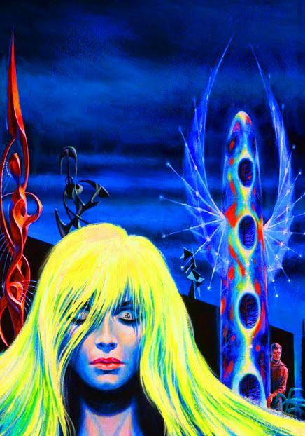 Ed Emshwiller's visual Art Emsh, Eye open. Looks like Emsh---or a Photoshopper---painted an eye over the eyelid. The Singing Statues by J.G. Ballard, Fantastic 62-07.