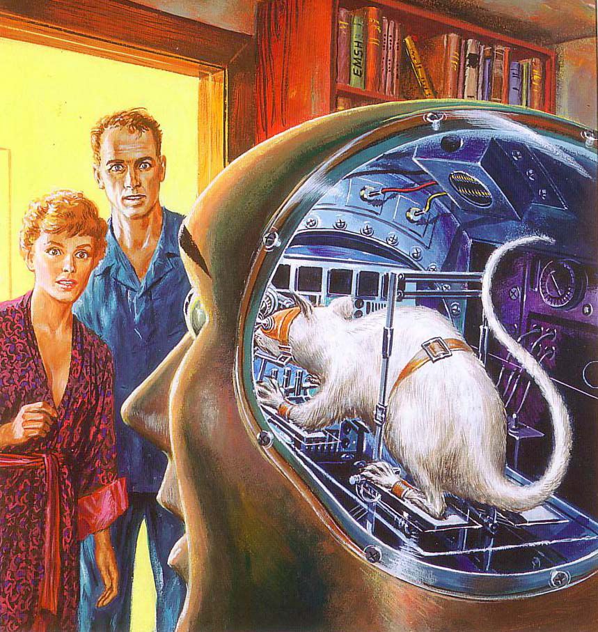 Ed Emshwiller's visual Art Emsh, detail from If Worlds of Science Fiction 58-12, Rat in the Skull by Rog Phillips.