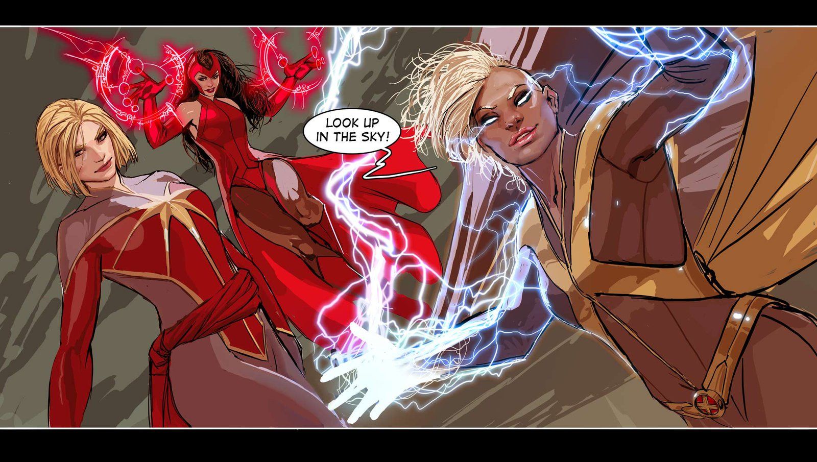 Stjepan Šejić's visual Art Captain Marvel, Scarlet Witch & Storm by Stjepan Sejic #XMen #Avengers #Mutants