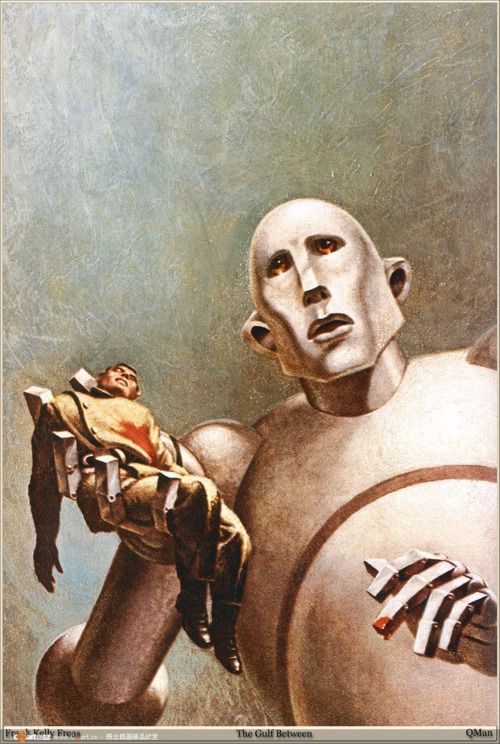 Kelly Freas's visual Art Kelly Freas, The Gulf Between by Tom Godwin, Astounding SF 53-10. Also used as the cover of the art book, Frank Kelly Freas As He Sees It. Freas' first cover for Astounding.