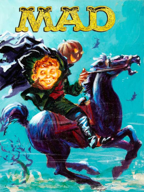 Kelly Freas's visual Art Kelly Freas, Prelim for Mad no.59, 1960, The Headless Horseman (or the bodyless Alfred E. Neuman).