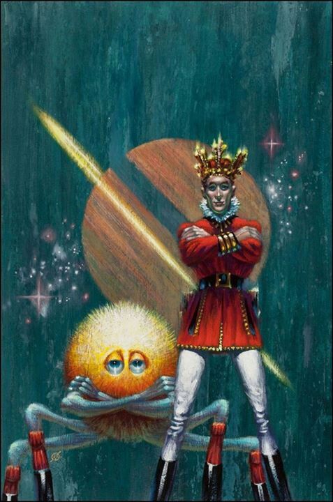 Kelly Freas's visual Art Kelly Freas, Destination: Saturn by David Grinnell (Donald A. Wollheim) and Lin Carter 1967. Mixed media on board 14 x 9.5 in. Monogrammed lower left