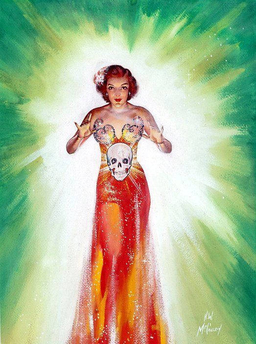 Harold W. McCauley's visual Art Harold McCauley, Priestess of the Floating Skull by Edwin Benson, Amazing Stories 43-05.