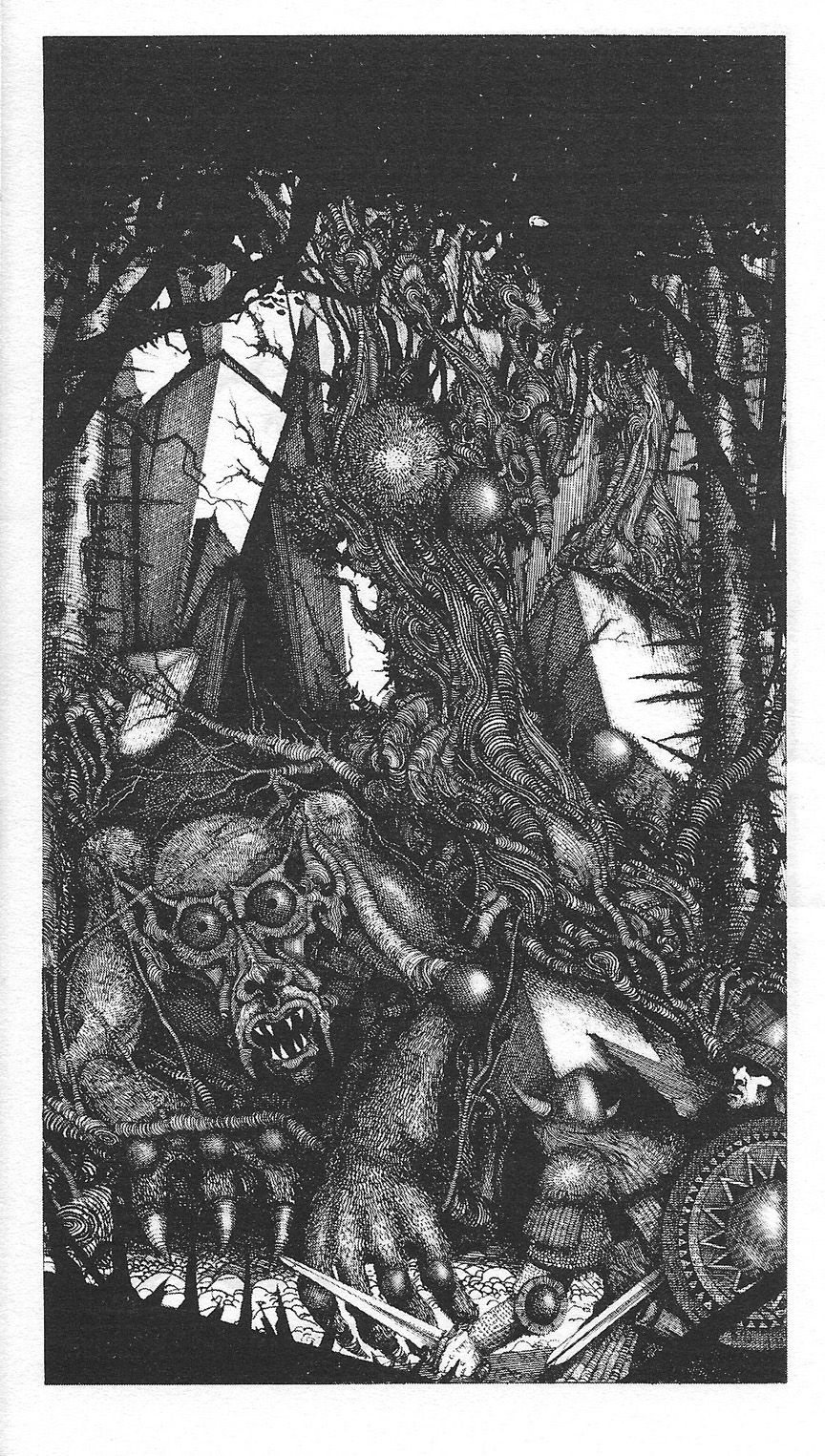 Ian Miller's visual Art Illustration by Ian Miller, from the book, Eaters of the Dead by Michael Crichton