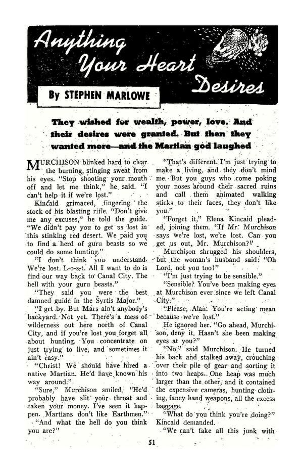 Virgil Finlay's visual Art Virgil Finlay, Anything Your Heart Desires by Stephen Marlowe, Fantastic Adventures 51-11, p.51.