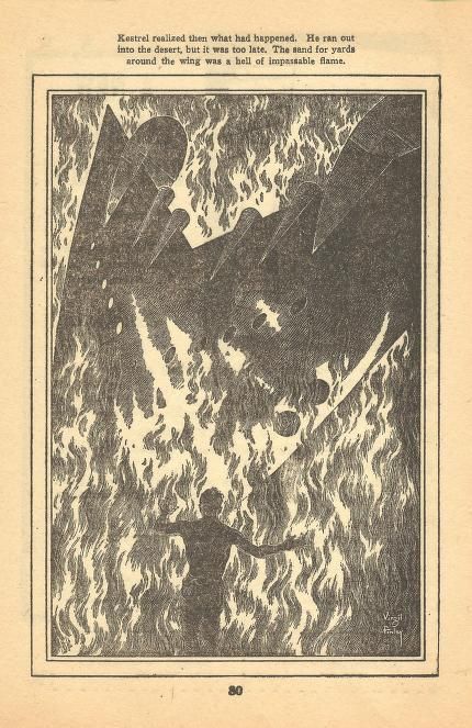 Virgil Finlay's visual Art Virgil Finlay, Dreadful Dreamer by Margaret St. Clair, Super Science Stories 49-07, p.80. Blurb: The Mars cat would give you anything you desired---and it took nothing but friendship in return...nothing except one tiny thing you didn't want, and without which you couldn't live!