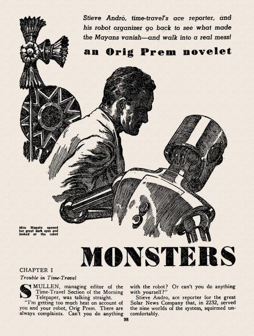 Virgil Finlay's visual Art Virgil Finlay, Monsters from the West (left side) by Benj. Miller. Thrilling Wonder Stories 49-02, p.98.