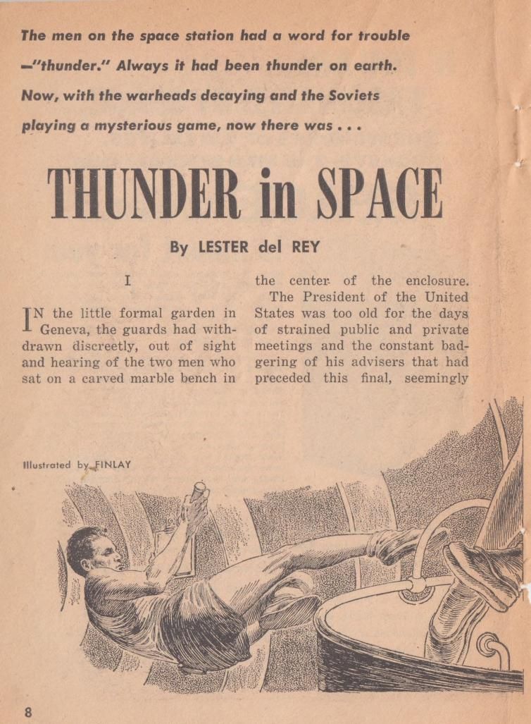 Virgil Finlay's visual Art Virgil Finlay, Thunder in Space by Lester Del Rey, Amazing Stories 62-06, p.8.