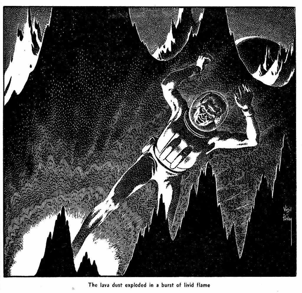 Virgil Finlay's visual Art Virgil Finlay, The Gods Hate Kansas by Joseph J. Millard, Fantastic Story Magazine 52-11, p.17.