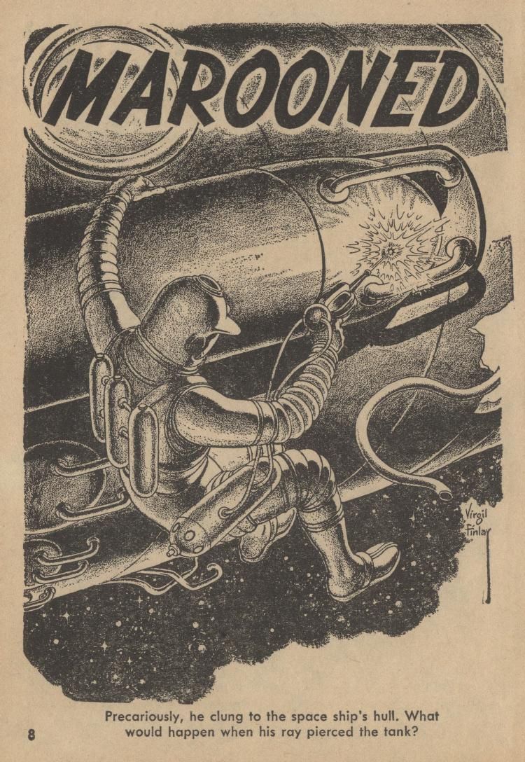 Virgil Finlay's visual Art Virgil Finlay, Marooned Off Vesta by Isaac Asimov, Amazing Stories 59-03, p.8, the 20th anniversary of its first publication, Asimov's first published story.