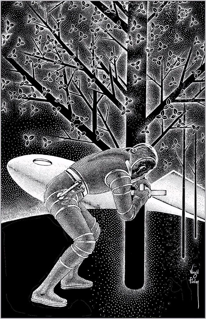 Virgil Finlay's visual Art This illo was selected for the 2019 Virgil Finlay calendar, The Espadrilles by Margaret St. Clair, Famous Fantastic Mysteries 53-04, P.94. Caption: I found something that made me realize I had to get away from there...