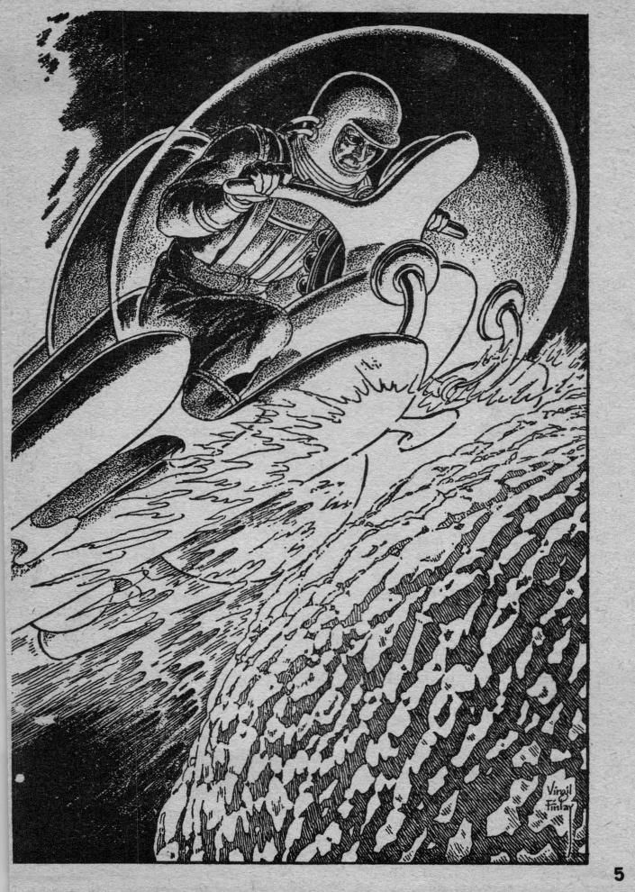 Virgil Finlay's visual Art Virgil Finlay, Rider in the Sky by Raymond F. Jones, Thrilling SF 73-04, P.5. Reprinted from Amazing Stories 64-11.