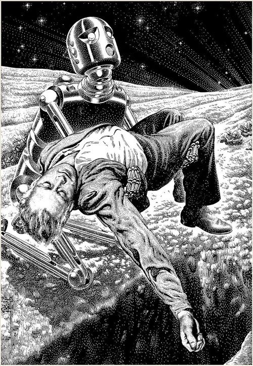 Virgil Finlay's visual Art Virgil Finlay, Beside Still Waters by Robert Sheckley, Amazing Stories 53-10,11.