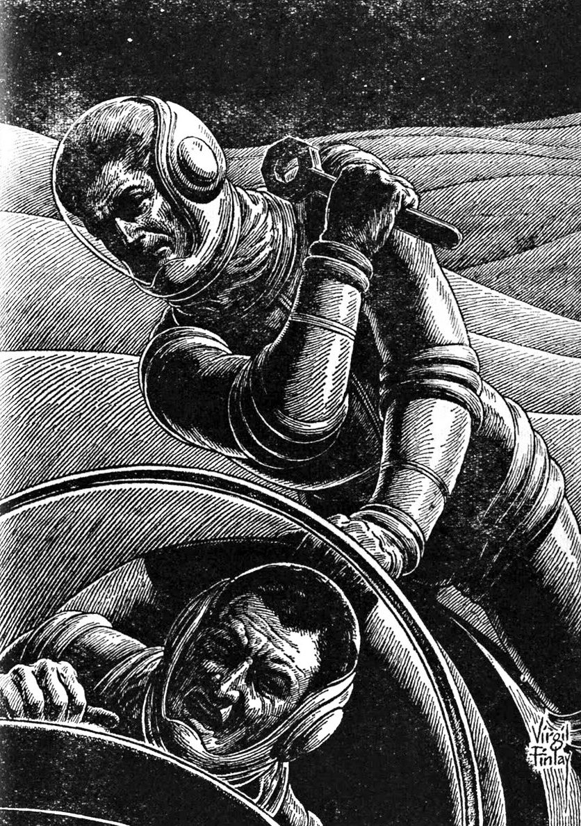 Virgil Finlay's visual Art Virgil Finlay, How the Heroes Die (Known Space) by Larry Niven, Galaxy 66-10.