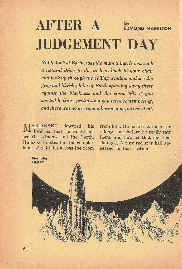 Virgil Finlay's visual Art Virgil Finlay, After a Judgement Day (left side) , Edmond Hamilton, Fantastic 63-12, p.6.