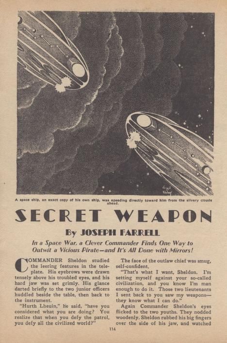 Virgil Finlay's visual Art Virgil Finlay, Secret Weapon by Joseph Farrell, Startling Stories 43-Fall, p.114.