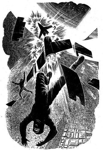 Virgil Finlay's visual Art Virgil Finlay, The Fifth Stone by Alfred Coppel, Fantastic 56-12, p.29. Caption: Madness, destruction, and the point of no return.