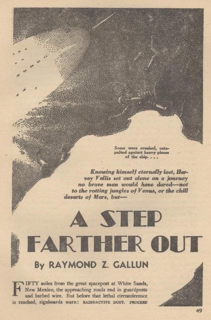 Virgil Finlay's visual Art Virgil Finlay, A Step Farther Out (right side) by Raymond Z. Gallun, Super Science Stories 50-03, p.49.