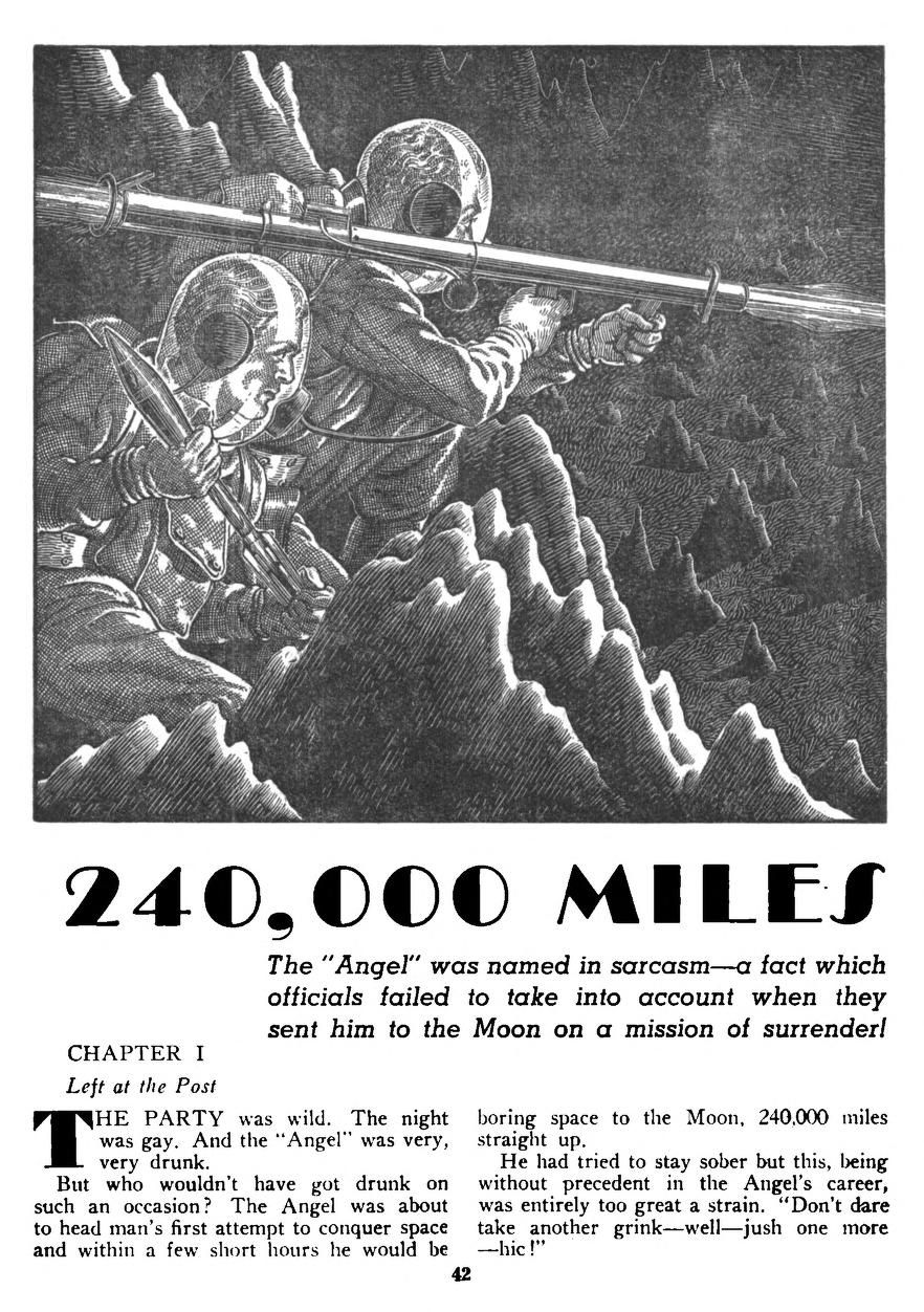 Virgil Finlay's visual Art Virgil Finlay, 240,000 Miles Straight Up (left side) by L. Ron Hubbard, Thrilling Wonder Stories 48-12, p.42.