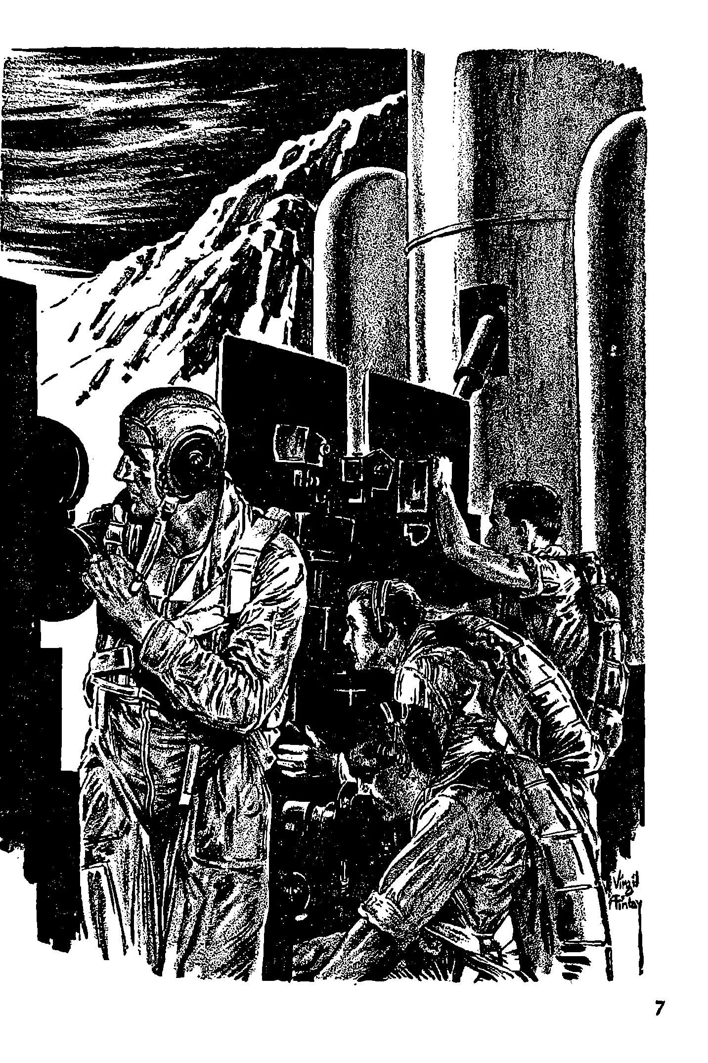 Virgil Finlay's visual Art Virgil Finlay, The Big Blow-Up (right side) by Daniel F. Galouye, Fantastic 61-03, p.7.