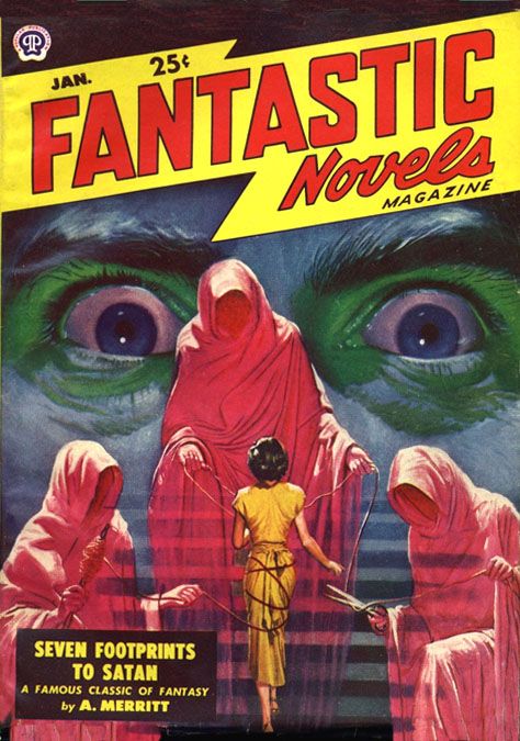 Lawrence Sterne Stevens's Covers Art Lawrence Sterne Stevens, FN 1949-01, Seven Footprints to Satan by A. Merritt.