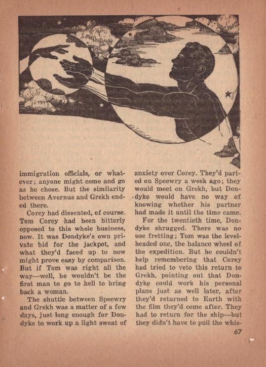 Peter Poulton's Covers Art Peter Poulton, A Matter of Faith by Michael Sherman, Space Science Fiction 52-09, p.67.