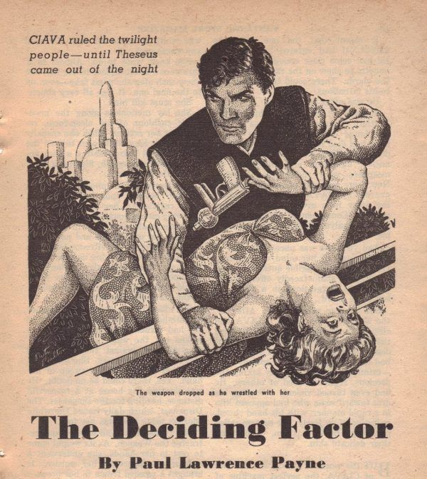 Peter Poulton's Covers Art Peter Poulton, The Deciding Factor by Paul Lawrence Payne, Fantastic Story Magazine 52-11, p.125.