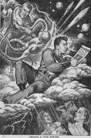 Peter Poulton's Covers Art Peter Poulton, His Head in the Clouds by Kendell Foster Crossen, Startling Stories 54-01, p.89.