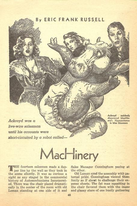 Peter Poulton's Covers Art Peter Poulton, MacHinery by Eric Frank Russell, Thrilling Wonder Stories 50-12, p.43.