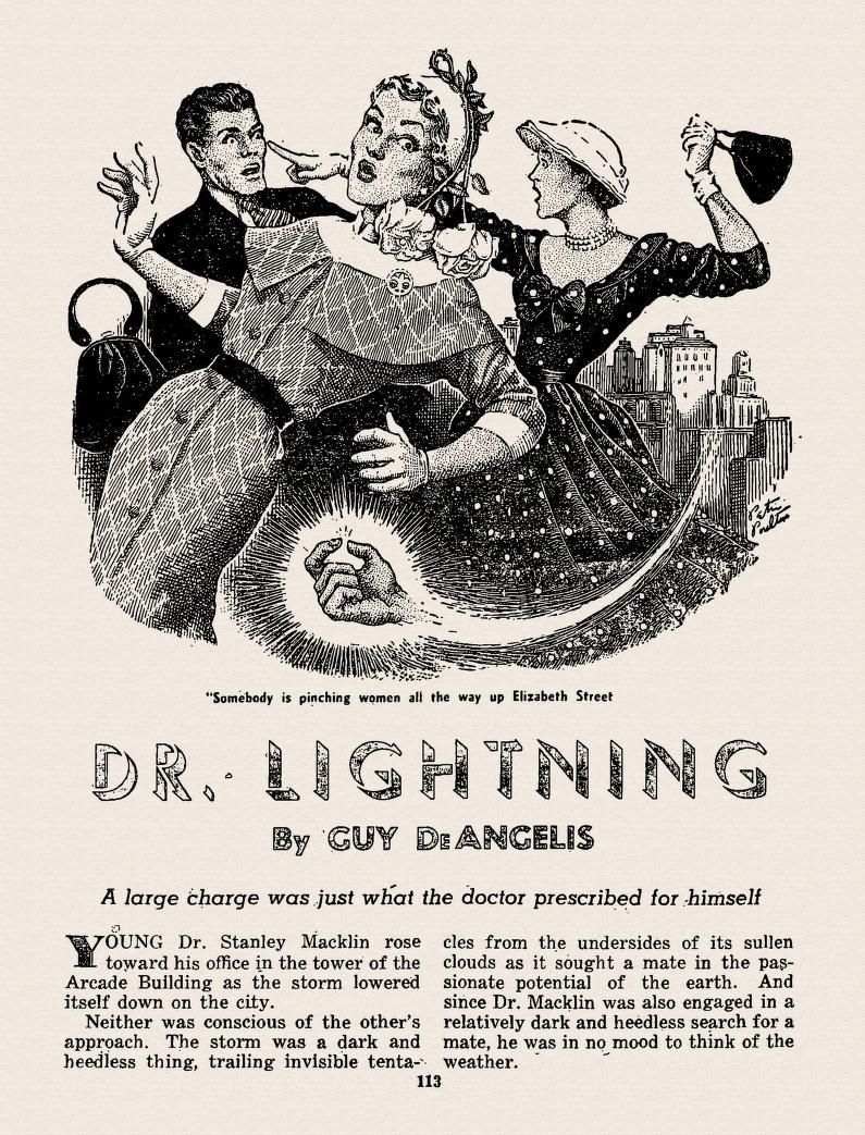 Peter Poulton's Covers Art Peter Poulton, Dr. Lightning by Guy DeAngelis, Thrilling Wonder Stories 53-11, p.113.