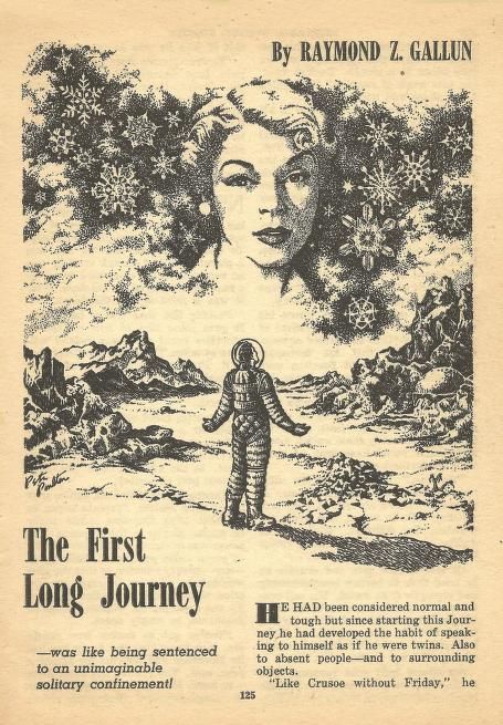 Peter Poulton's Covers Art Peter Poulton, The First Long Journey by Raymond Z. Gallun, Thrilling Wonder Stories 51-04, p.125.