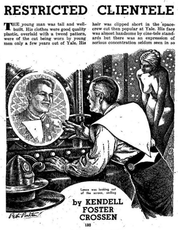 Peter Poulton's Covers Art Peter Poulton, Restricted Clientele by Kendall Foster Crossen, Thrilling Wonder Stories 51-02, p.133.