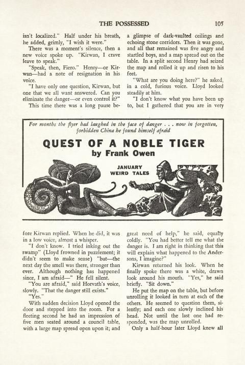 Hannes Bok's Covers Art Unknown artist (Hannes Bok??), teaser for he next issue, Weird_Tales 42-11, p.105.