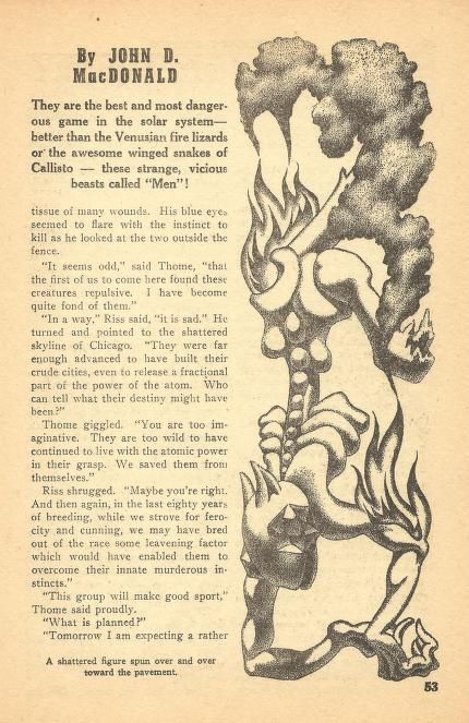 Hannes Bok's Covers Art Hannes Bok, The Hunted by John D. MacDonald, Super Science Stories 49-07, P.53.