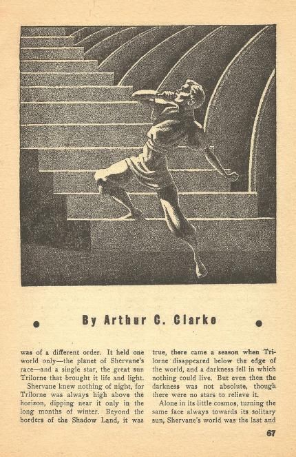 Hannes Bok's Covers Art Hannes Bok, The Wall of Darkness (right side) by Arthur C. Clarke, Super Science Stories 49-07, p.67.