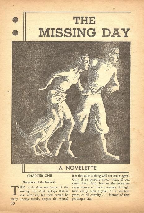 Hannes Bok's Covers Art Hannes Bok, The Missing Day by Henry Hasse, Super Science Stories 42-05, p.30.