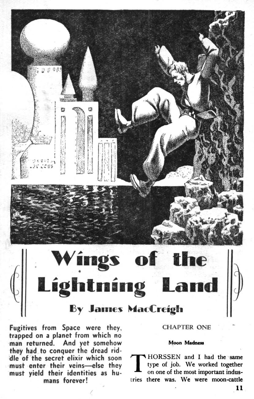 Hannes Bok's Covers Art Hannes Bok, Wings of the Lightning Land by James MacCreigh (Frederik Pohl), Astonishing Stories 41-11, P.11.