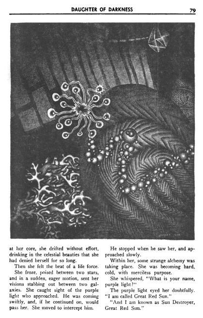 Hannes Bok's Covers Art Hannes Bok, Daughter of Darkness by Ross Rocklynne, Astonishing Stories 41-11, p.79.