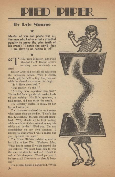 Hannes Bok's Covers Art Hannes Bok, The Pied Piper by Lyle Monroe (Robert A. Heinlein), Astonishing Stories 42-03, P.54.
