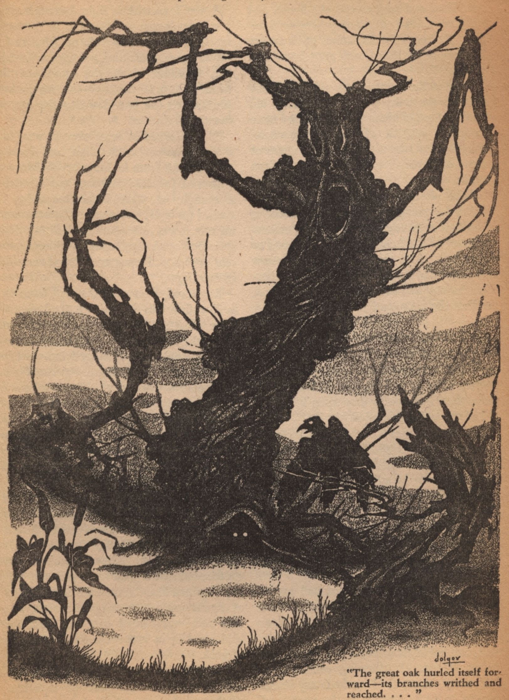 Hannes Bok's Covers Art Reported to be by Bok but it is not (signature in lower right). Boris Dolgov, Eyes of the Panther by Kuke Nichols, Weird Tales 42-09, p.91.