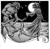 Hannes Bok's Covers Art The White Sands of Bridesrun Beach by M. Ludington Cain, Fantastic Novels 51-06, p.71.