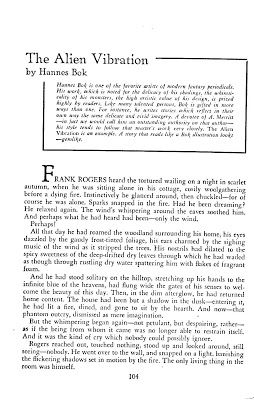 Hannes Bok's Covers Art Hannes Bok (author), Alien Vibration, Avon SF Reader No.3, 1952 P. 104, a 13-page short story first published in Future combined with Science Fiction 42-04. Reprinted in The Original Science Fiction Stories 60-05.