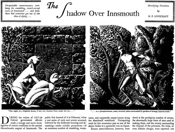 Hannes Bok's Covers Art Hannes Bok, The Shadow Over Innsmouth by H.P. Lovecraft, Weird Tales 42-01, pp.6-7.