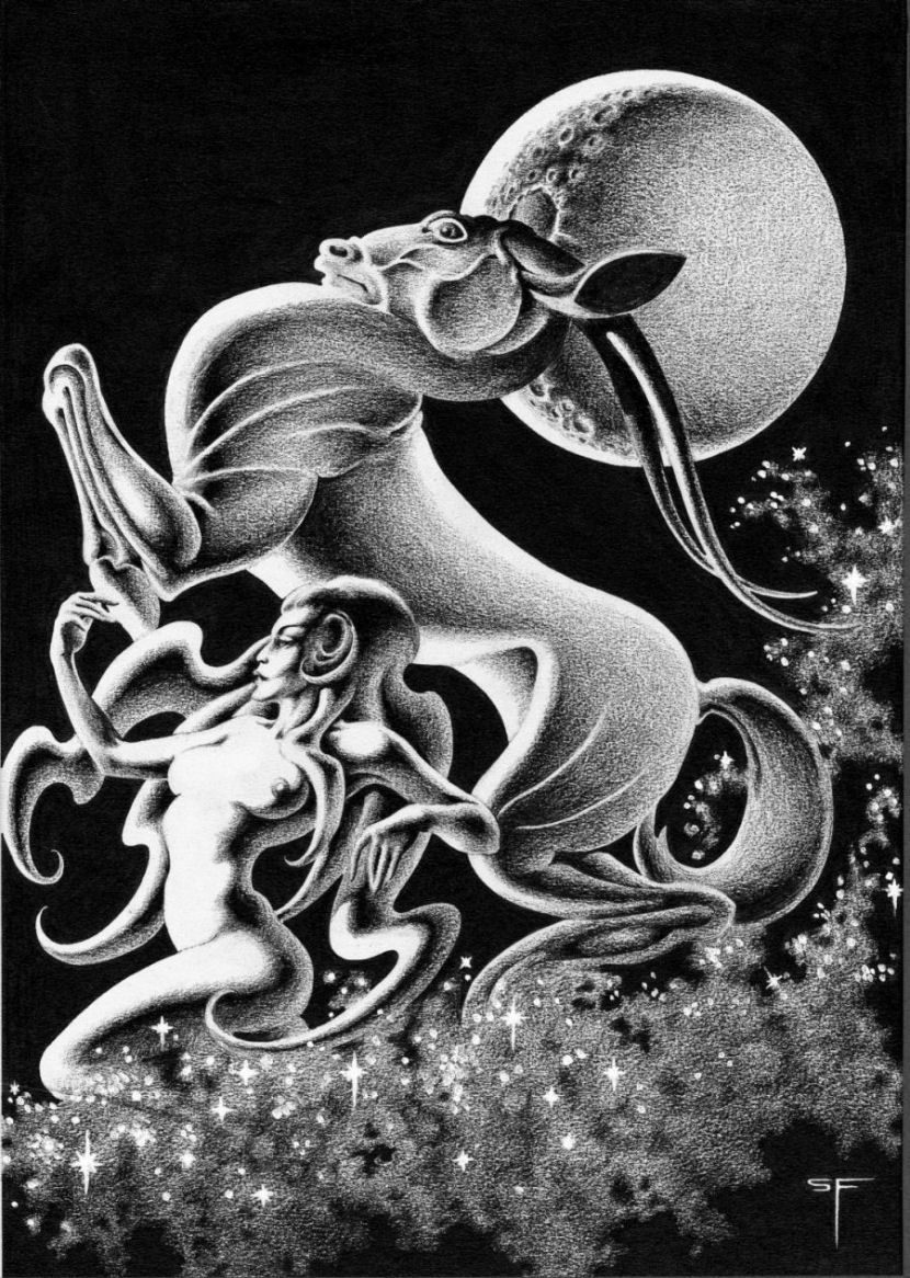 Hannes Bok's Covers Art Stephen Fabian, Grand Illusion, a wonderful 1978 illo, with a style that looks like Hannes Bok's to me