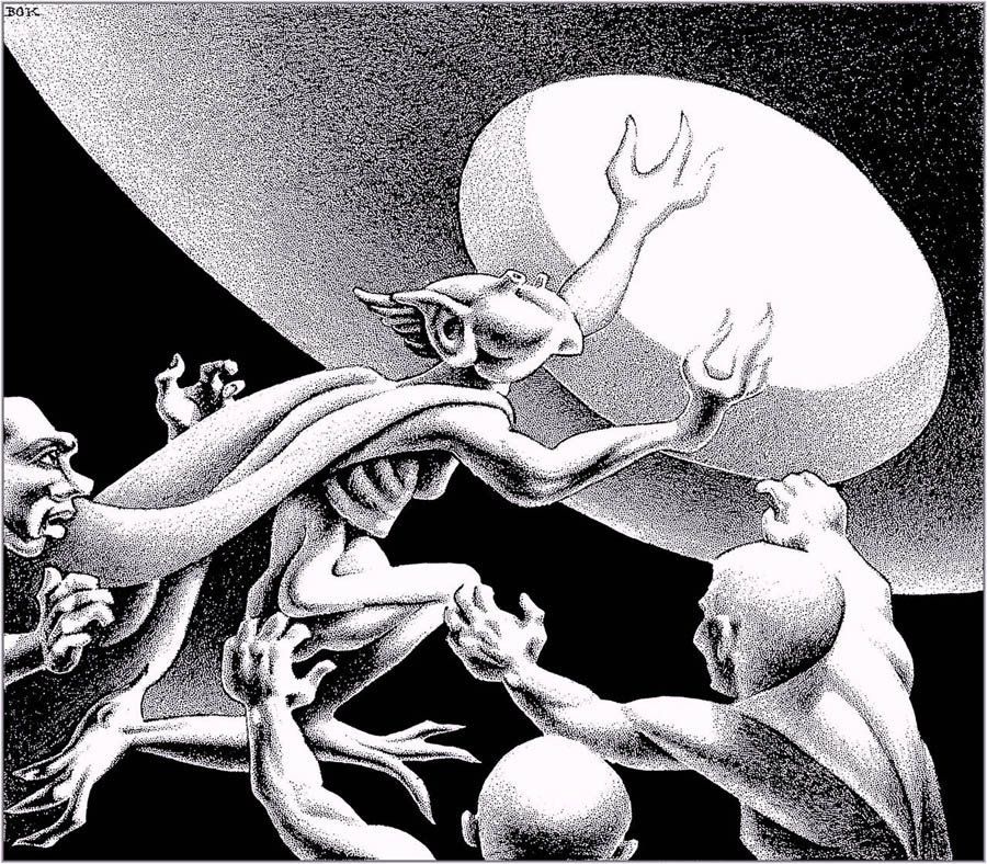 Hannes Bok's Covers Art Hannes Bok, Another's Eyes by John L. Chapman, Super Science Stories 41-01, P.104.