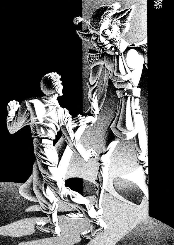 Hannes Bok's Covers Art Hannes Bok, War God's Gamble by Harry Walton, Fantastic Novels 51-06, P.95. Caption: The Martian stood regally at ease, his white and gold uniform admirably suiting his saffron complexion...