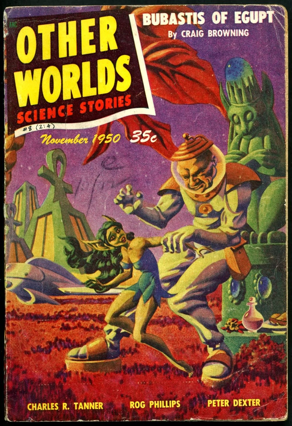Hannes Bok's Covers Art Hannes Bok, Other Worlds 50-11, Bubastis of Egupt by craig Browning (Rog Phillips).