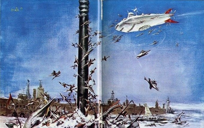Takebe Motochiro ERB-Mars Covers Art Takebe Motoichiroh, Barsoom 3: The Warlord of Mars, frontispiece, 1965 (1st Edition).