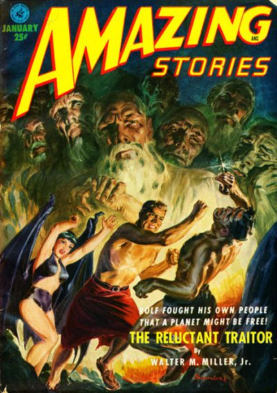 Ed Valigursky Amazing Stories Covers Art Norman Saunders, Amazing Stories 52-01, The Reluctant Traitor by Walter M. Miller, Jr.