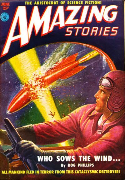 Ed Valigursky Amazing Stories Covers Art Robert Gibson Jones, Amazing Stories 51-06, illustrating Who Sows the Wind by Rog Phillips.